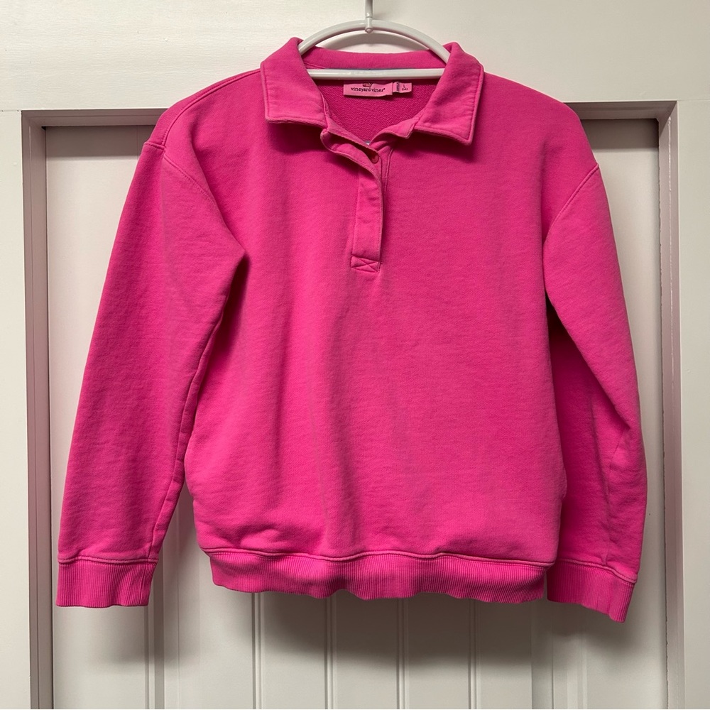 Vineyard Vines Girls Cam Sweatshirt Pink Pullover Pockets Size 14
